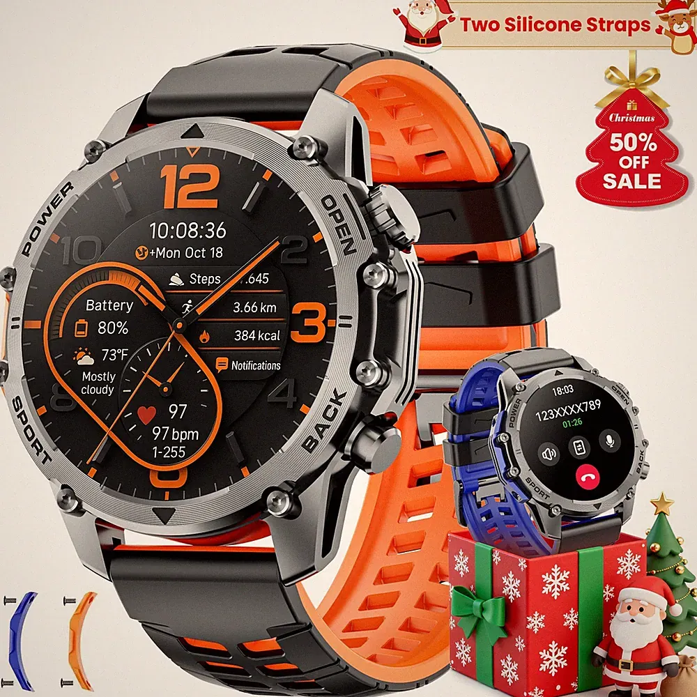 1,52" Smart Watch Für Herren (Antwort / Anruf) Militärsportuhr mit 2 Armbändern