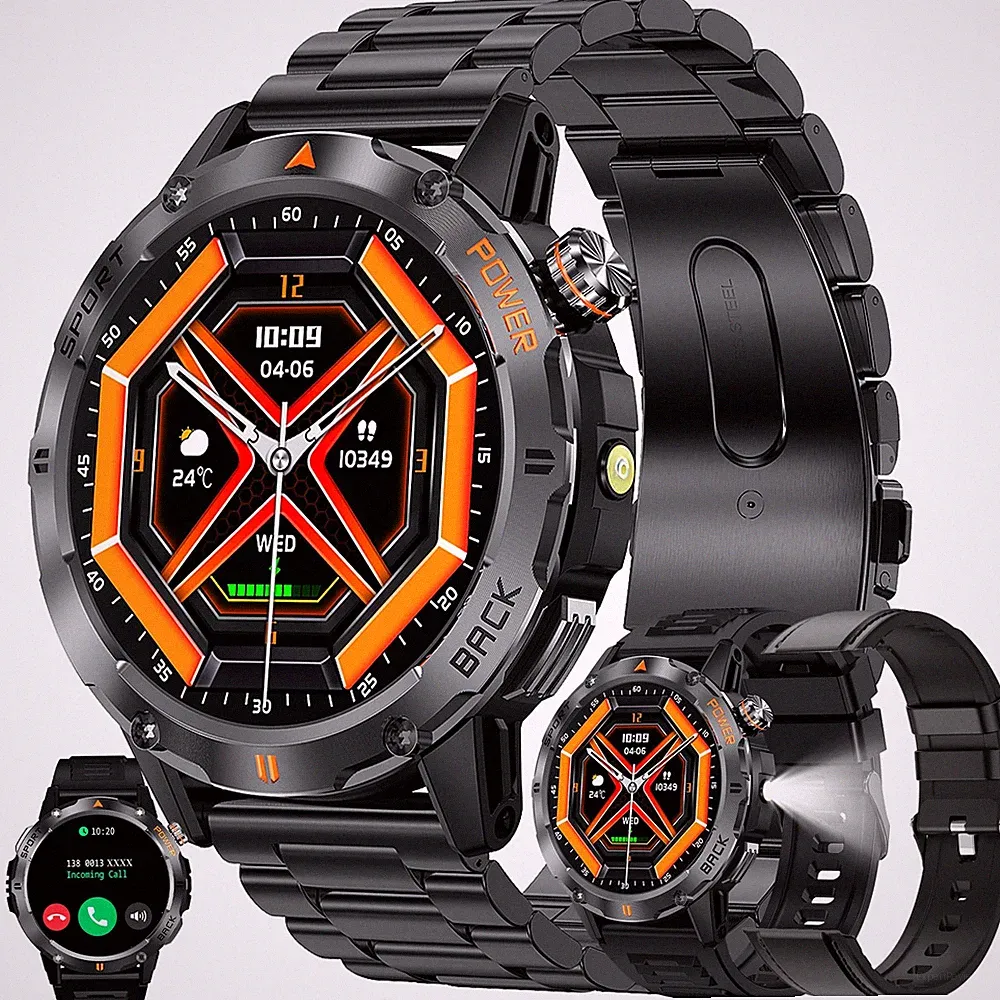 1,53” AMOLED Smartwatch Herren mit Telefonfunktion, Taschenlampe, 5ATM Smart...