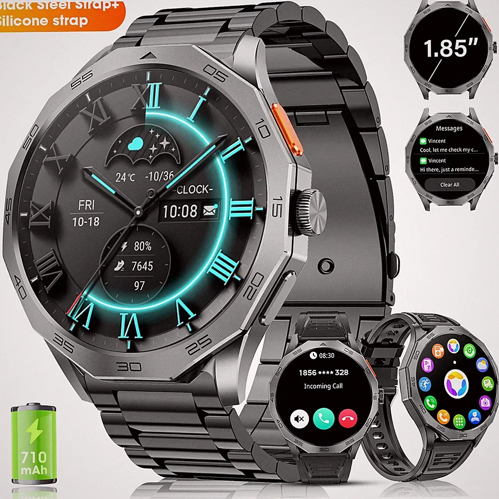 1,85 "HD Smartwatch Für Herren (Antwort / Anruf) Militärsportuhr für Android iOS