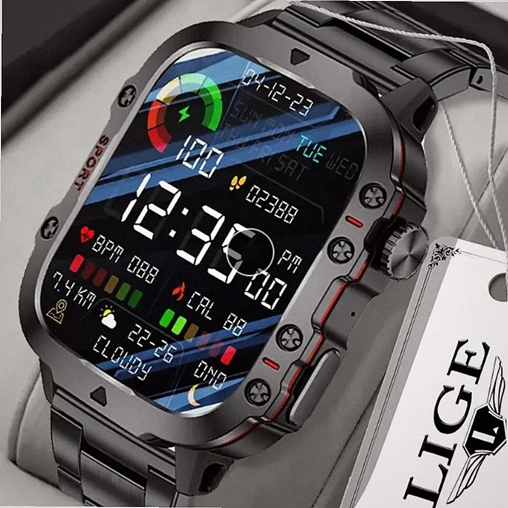 1,96" HD Smartwatch Herren Damen Telefonfunktion Herzfrequenz fur Android iOS