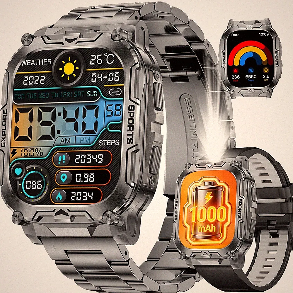 1000mAh Akku Smartwatch Herren Militär mit 2.01'' HDGroßes Display Sportuhr/T...