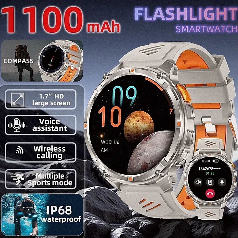 1100mAH Smart Watch Herren mit Telefonfunktion Fitness Schlaftracker Wasserdicht