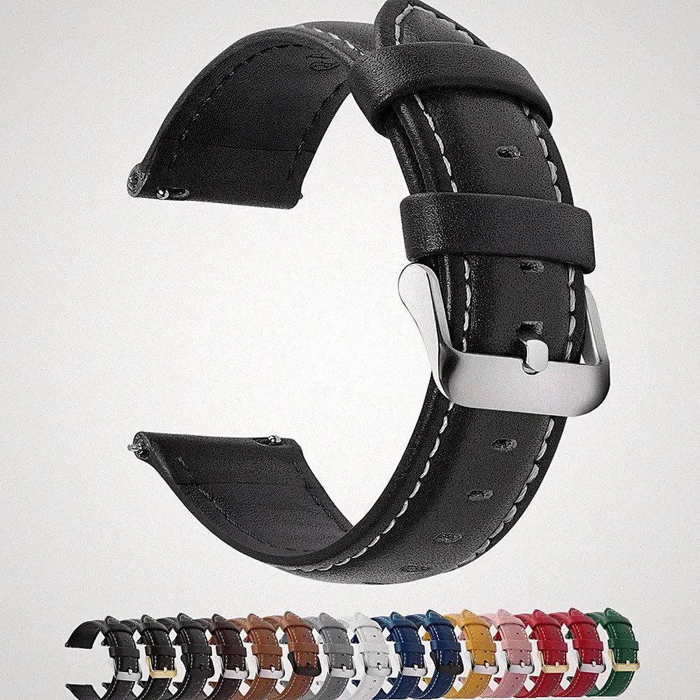 12 Farben Uhrenarmband 24mm Lederarmband für Smartwatch Universal Uhr