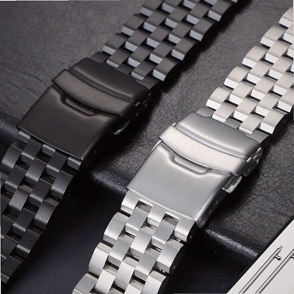 18 | 20 | 22 | 24 | 26 Edelstahl Glieder-Uhrenarmband Silber Schwarz Metall