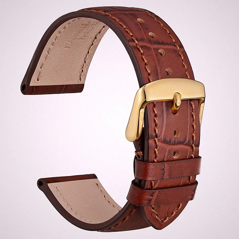 19mm Uhrenarmband Leder für Damen und Herren, Geprägtes Alligator, Goldene Sc...