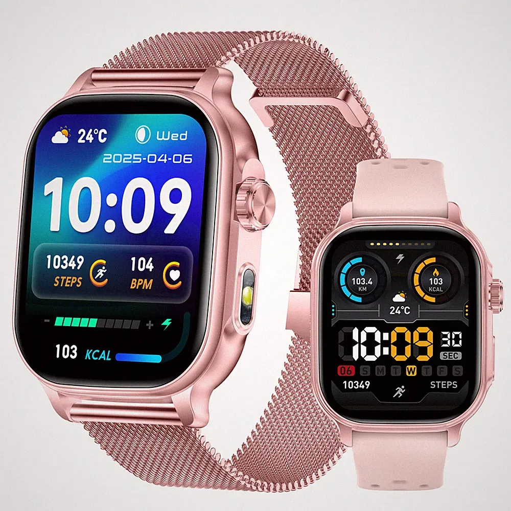 2.01"HD Smartwatch Damen Frauen Android iOS Fitness Tracker 1400mAh mit 2Armbänd