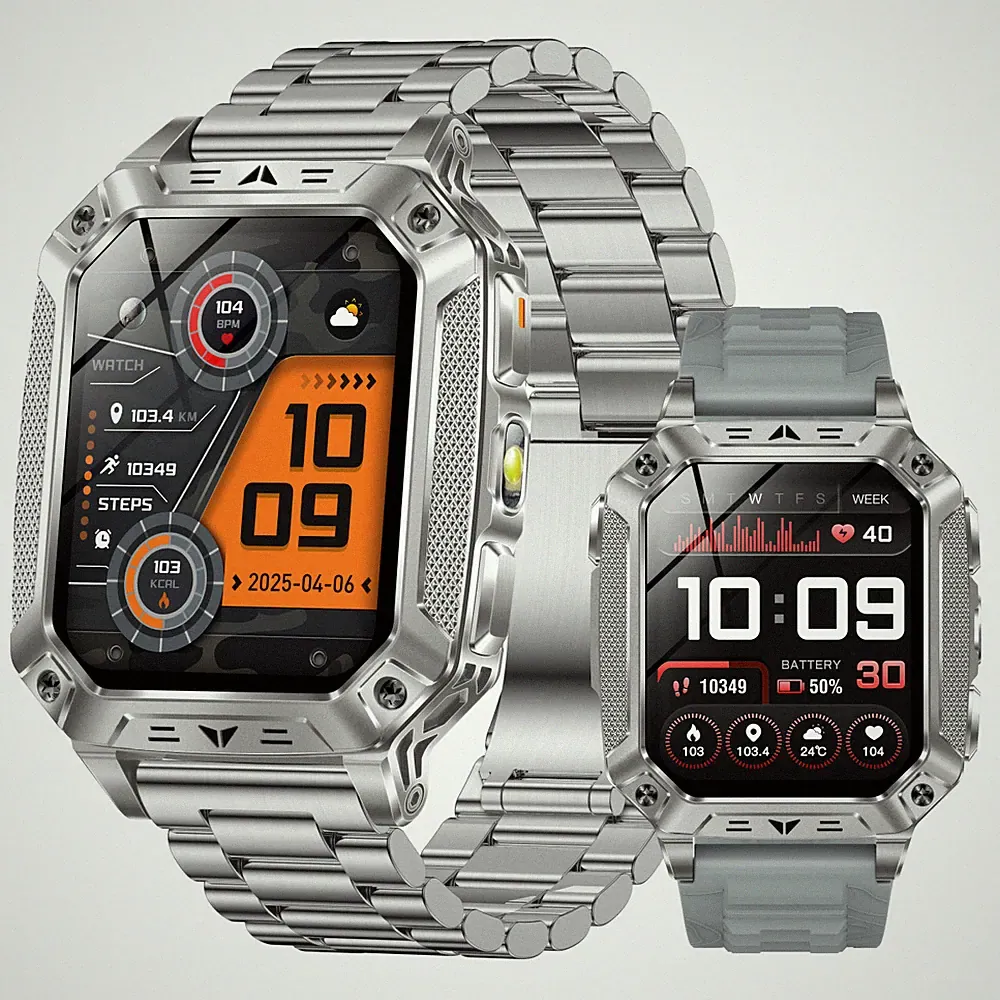 2,01" Smartwatch Herren Bluetooth Anrufe LED Taschenlampe Herzfrequenz Fitness