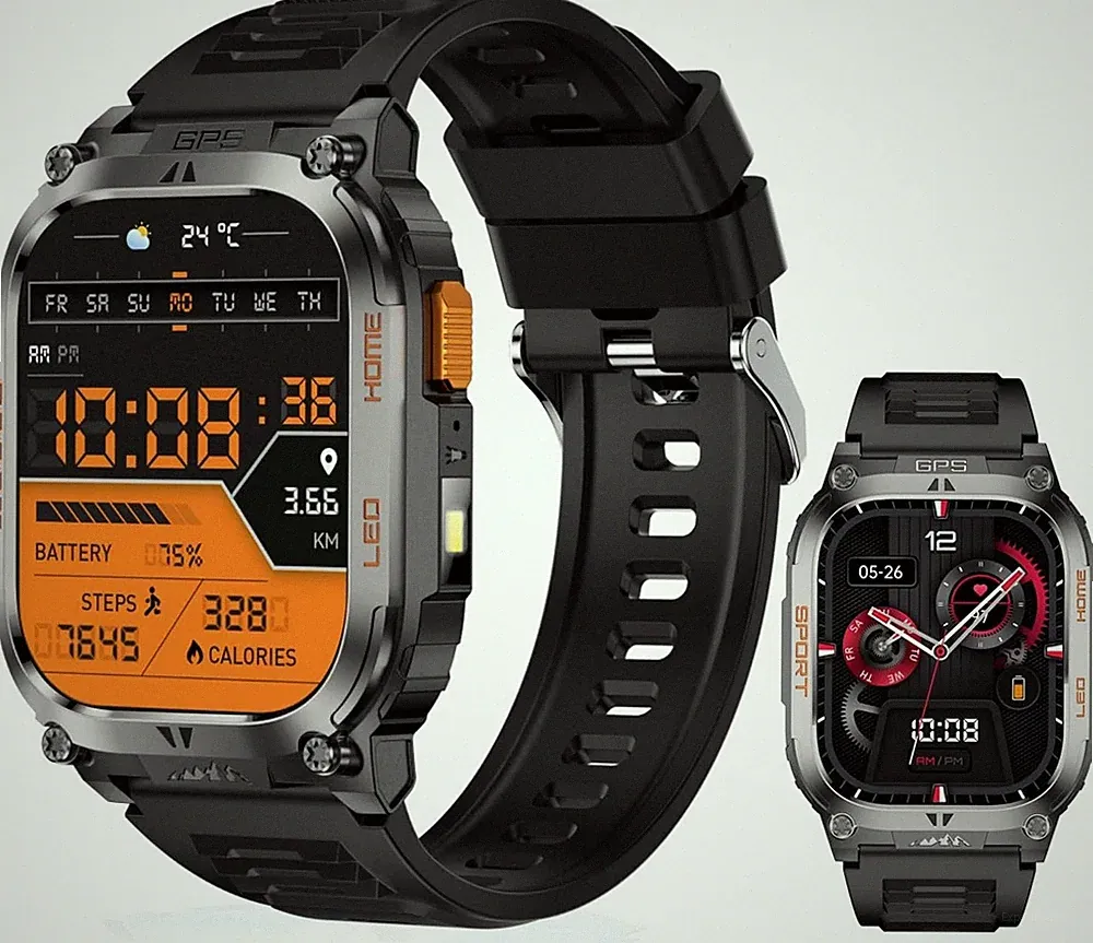 2,01 Zoll Militär Smartwatch Herren mit GPS HD Tracker Wasserdicht Fitnessuhr