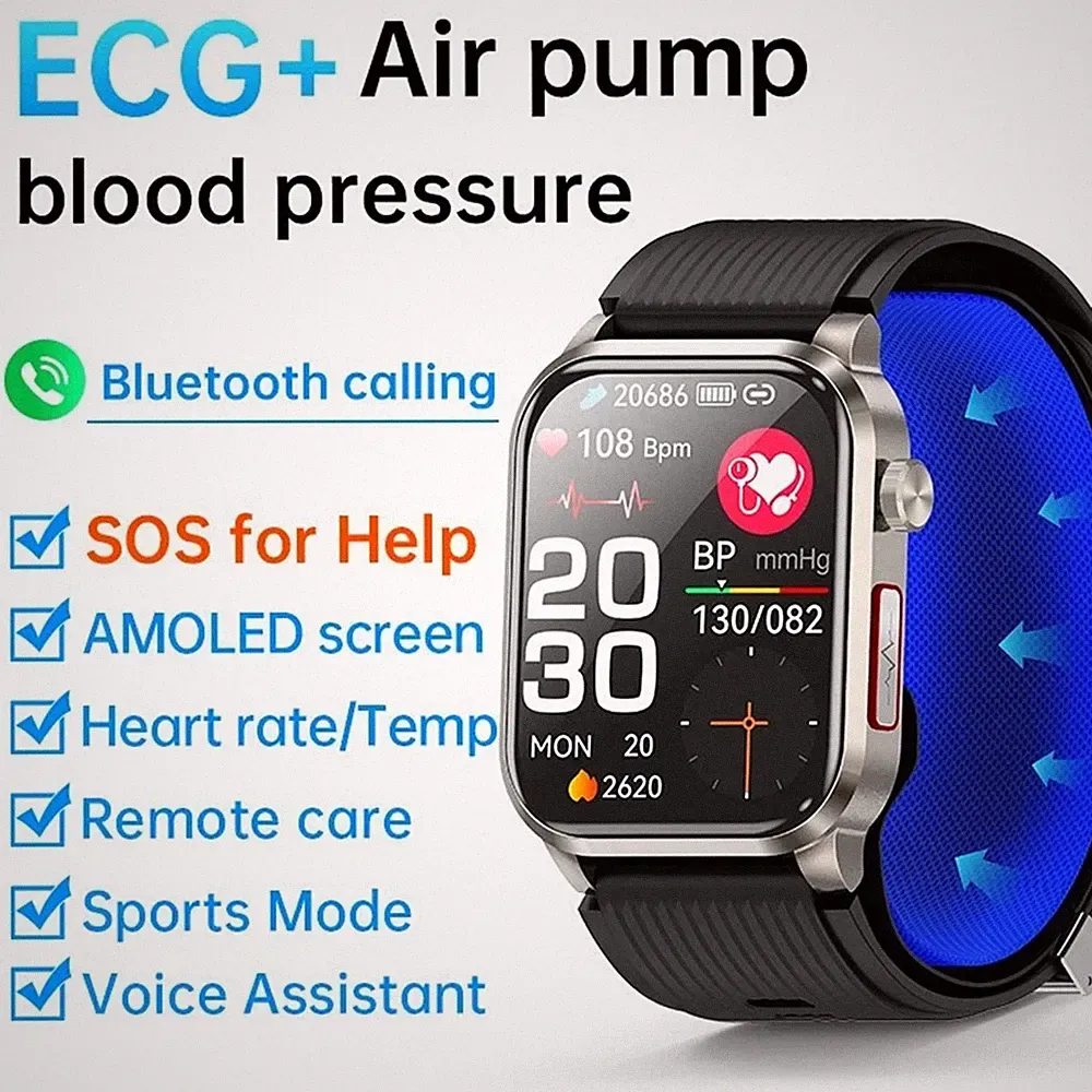 2.13" Luftpumpe Airbag Genau Blutsauerstoffdruck ECG Smartwatch Bluetooth SOS