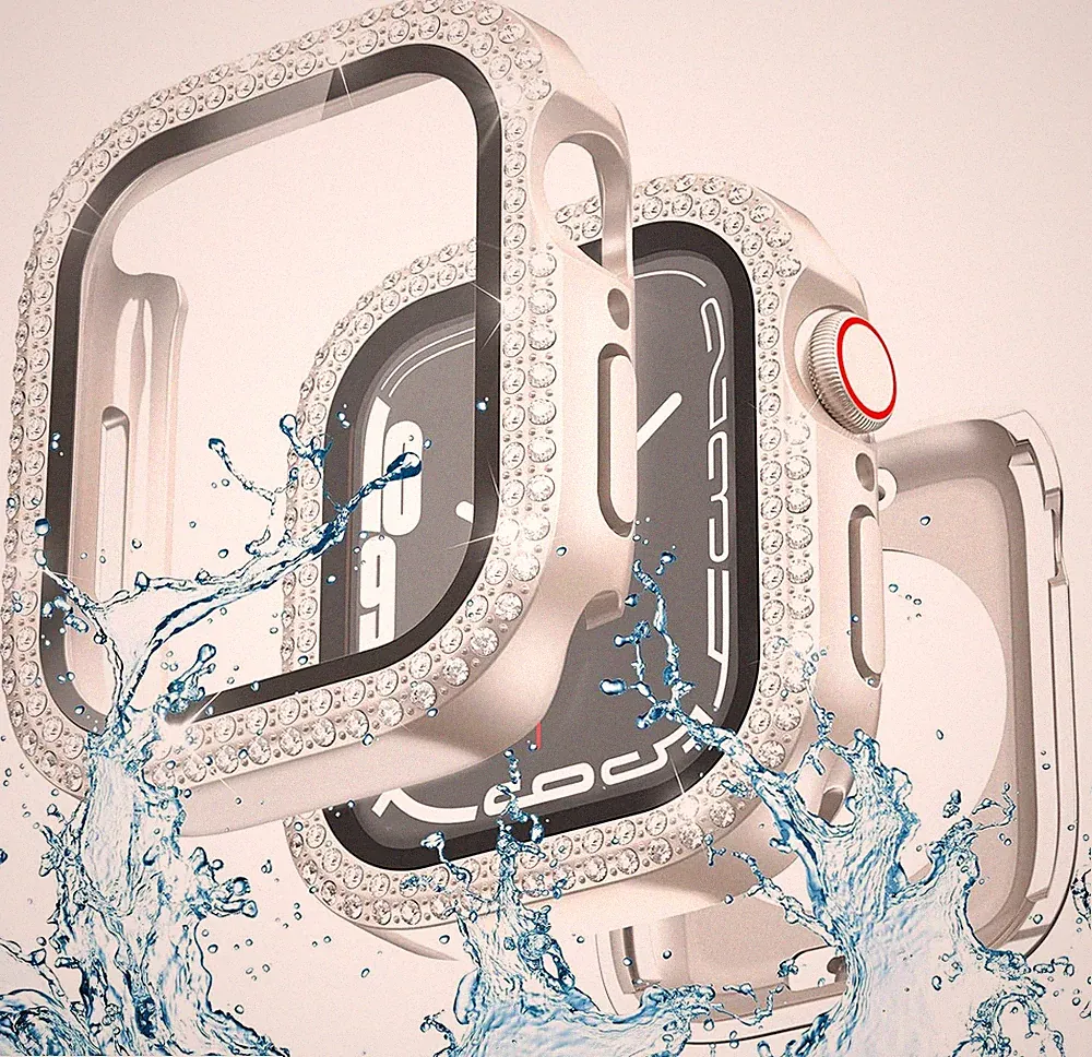 2 in 1 wasserdichte Glitzer Hülle Kompatibel für Apple Watch 40mm SE3/SE2/SE S