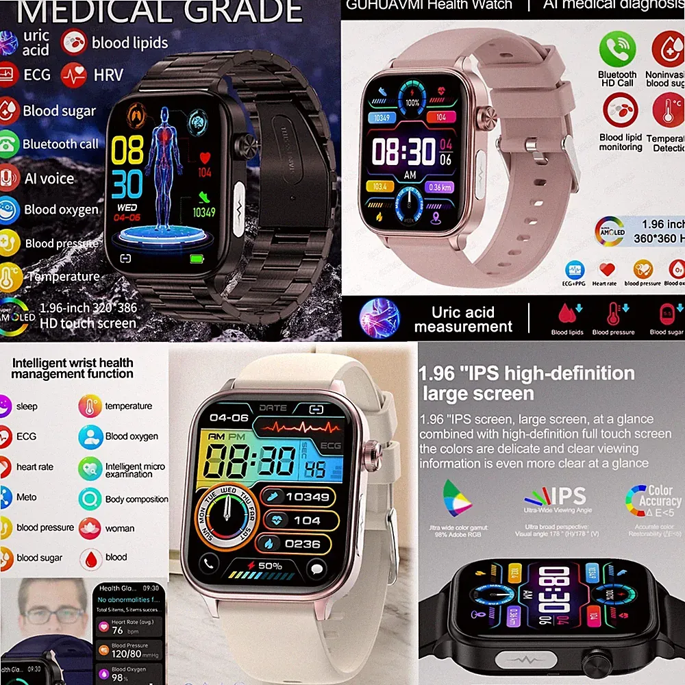 2025 Smartwatch HD Gesundheit Sport iOS Android AMOLED Blutzucker Harn.EGK uvvm