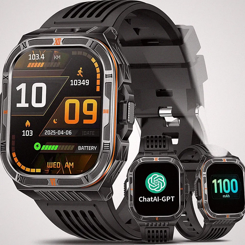 2026 Militär Smartwatch Herren mit AIGPT, 1100mAh Akku, LEDLicht, Kompass
