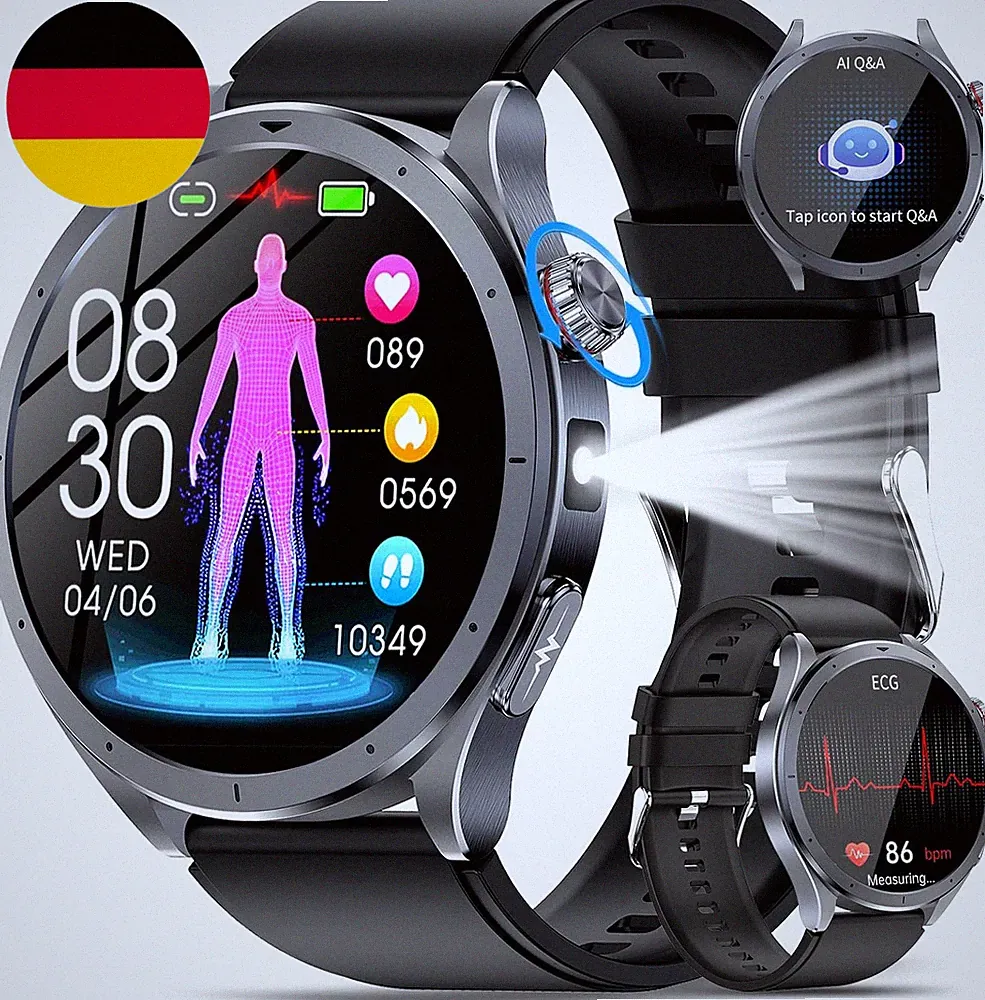 2026 Neu AI Smartwatch Herren Mit Chatgpt/Ekg/Hrv/Βιυτｚυcker/Bmi/Harnsäure/Led-L