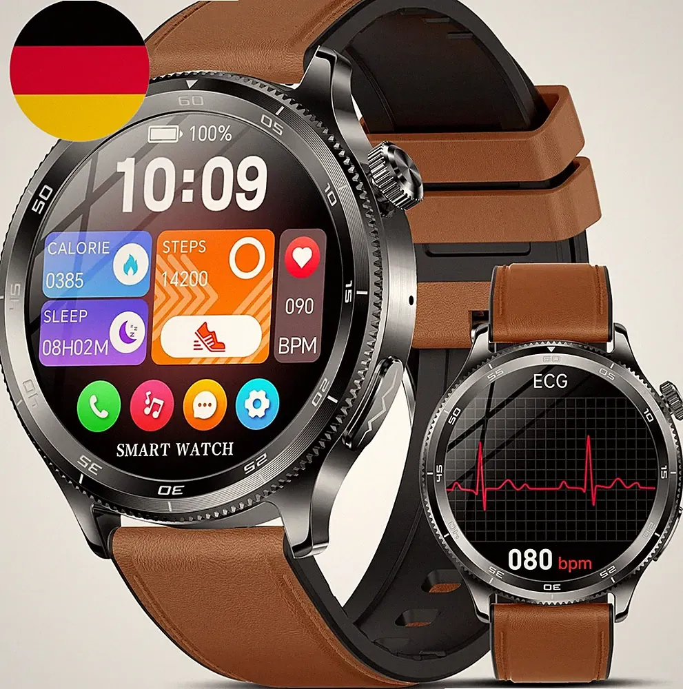 2026 Neu Smartwatch Herren Mit Ekg/Βιυτｚυcker/Harnsäure/Bmi Rund 1,43"AMOLED Ges