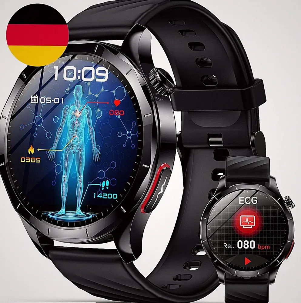 2026 Neu Smartwatch Herren Mit Ekg/Hrv/Bmi/Harnsäure, 1,43" AMOLED Gesundheitsuh