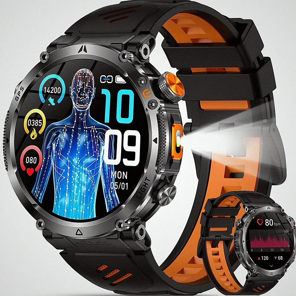2026 Neue AIGPT Smartwatch Herren mit GPS/LEDLicht/Kompass/850mAh Akku