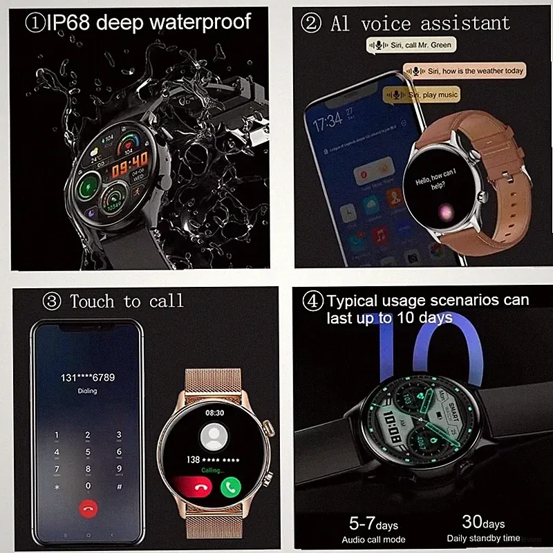 2026 Neue Smartwatch für Damen AMOLED HD-Bildschirm Always-On-Display Bluetooth