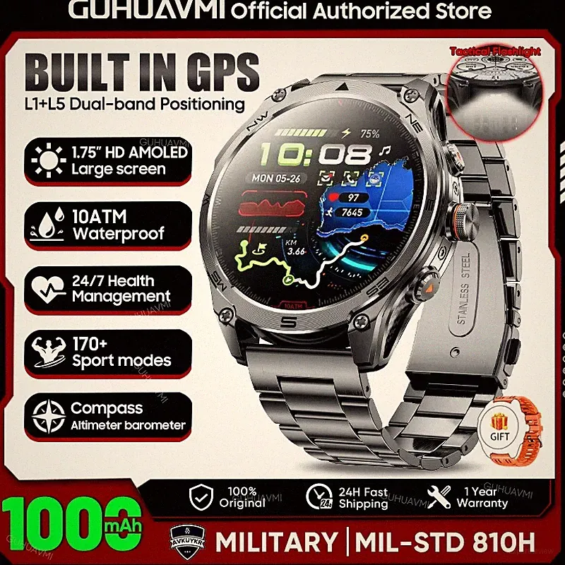 2026 Neue Ultra-Smartwatch in Militärqualität mit 1000mAh Akku, 10ATM Wasserdic