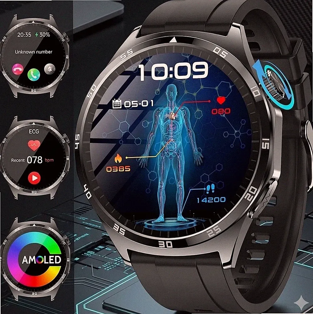 2026 PRO Smartwatch Herren EKG HRV Harnsäure BMI 1.43" AMOLED Gesundheitsuhr NEU