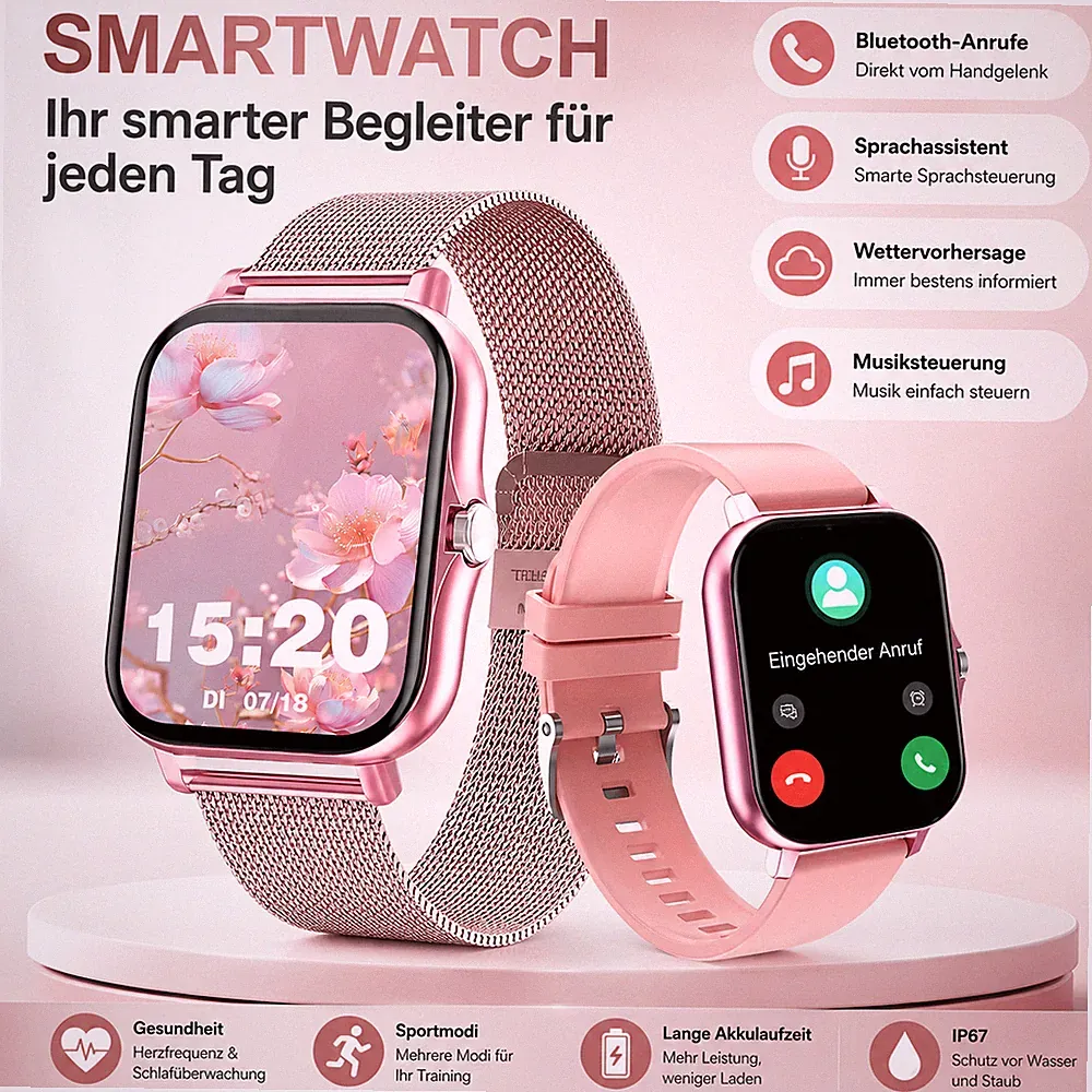 2026 Smartwatch Bluetooth Anruf Fitness Tracker Herzfrequenz Android iOS HW12
