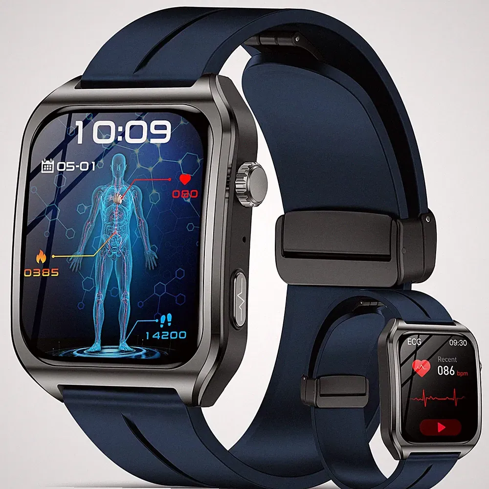 2026 Smartwatch Herren EKG, Blutdruck, HRV, Schlaf & Harnsäure Messung Blau