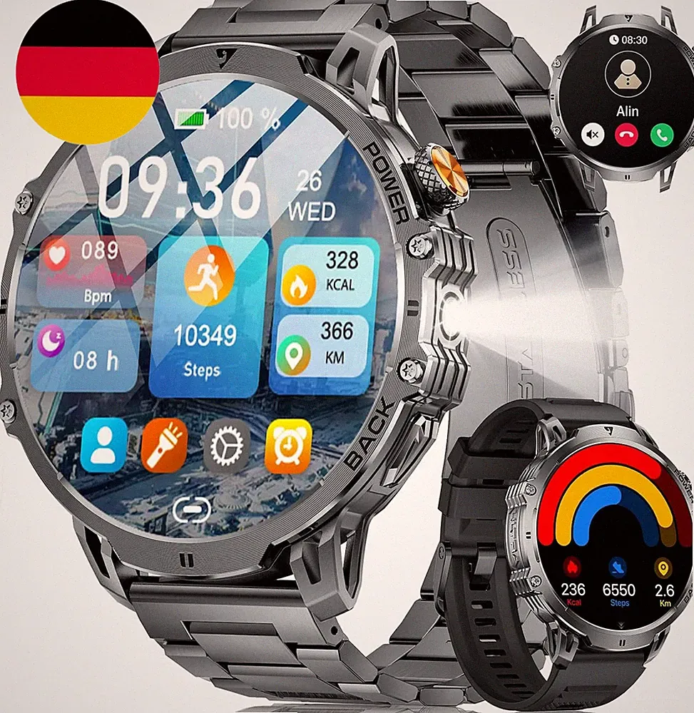 2026 Smartwatch Herren Militär-1.85'' HD Große Display/1000Mah Akku(20 Tage),Out