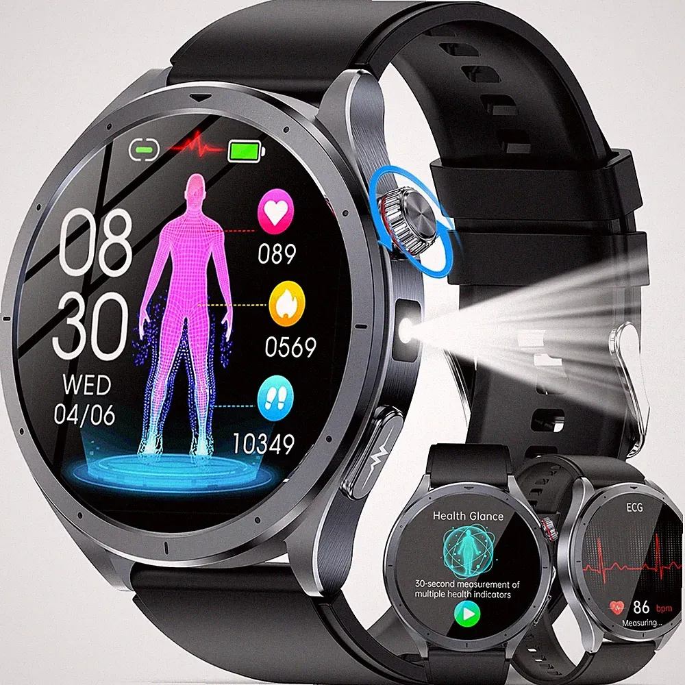 2026 Smartwatch Herren mit AIGPT/EKG+HRV/Harnsäure/Blutdruck/BMI, Schwarz