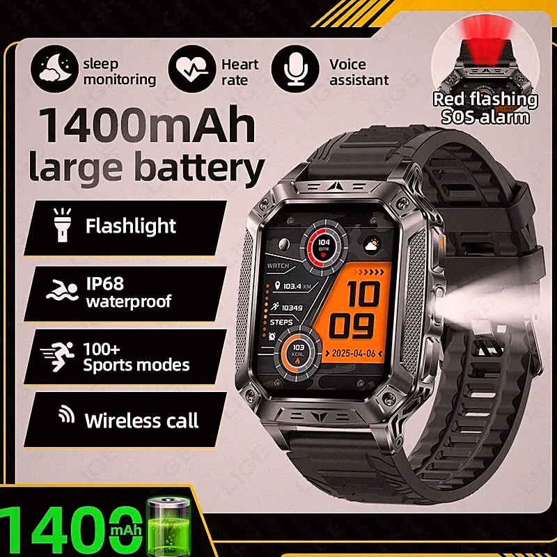 2026 Smartwatch Herren mit Bluetooth Telefonfunktion Fitness Wasserdicht 1400mAh