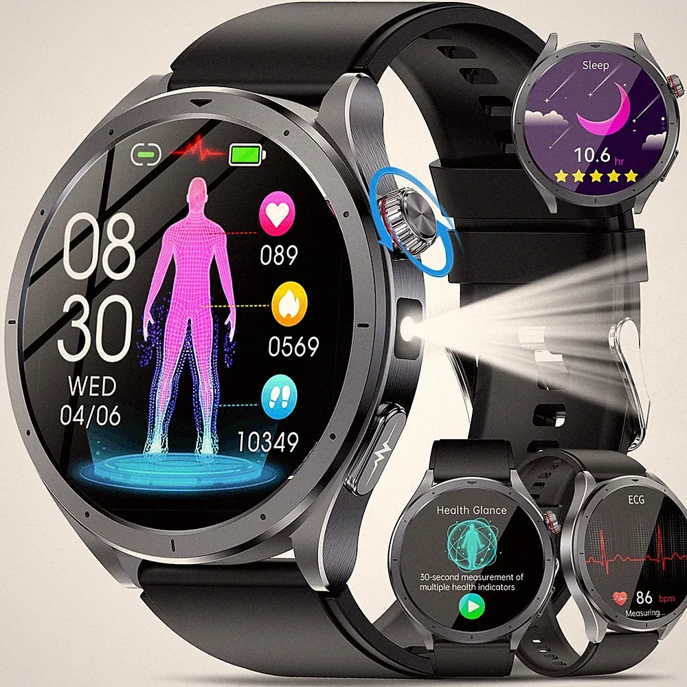 2026 Smartwatch Herren mit EKG+HRV/AIGPT/Blutdruck/BMI/Harnsäure, Schwarz