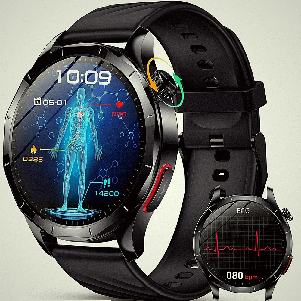 2026 Smartwatch Herren mit EKG+HRV/Blutdruck/BMI/Harnsäure/Schlaf, Schwarz