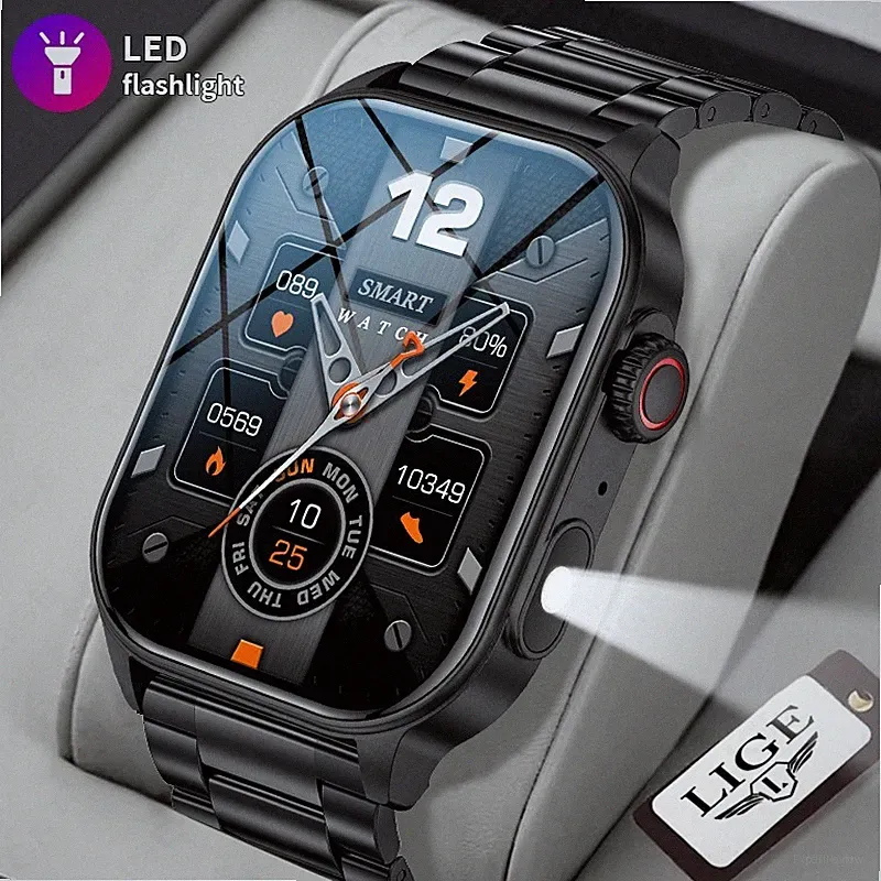 2026 Smartwatch Herren mit Telefonfunktion Fitness LED-Taschenlampe Armbanduhr
