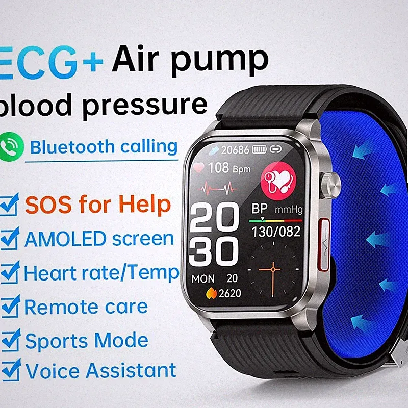 2026Luftpumpe Airbag True Blutsauerstoffdruck ECG Smartwatch Bluetooth Anruf SOS