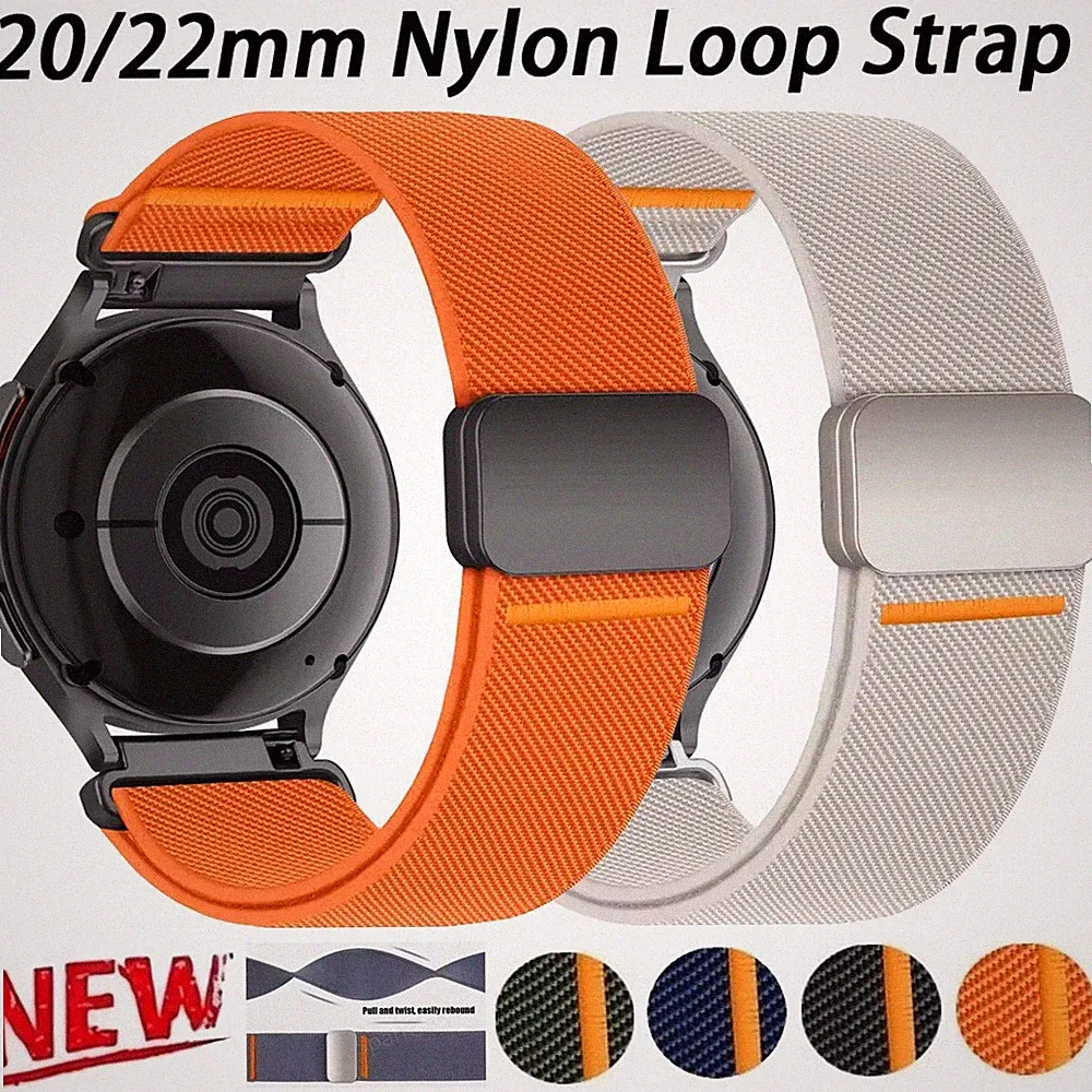 20mm/22mm Rugged Magnet Nylon Loop Uhrenarmband Ersatz Band Armband Smartwatch