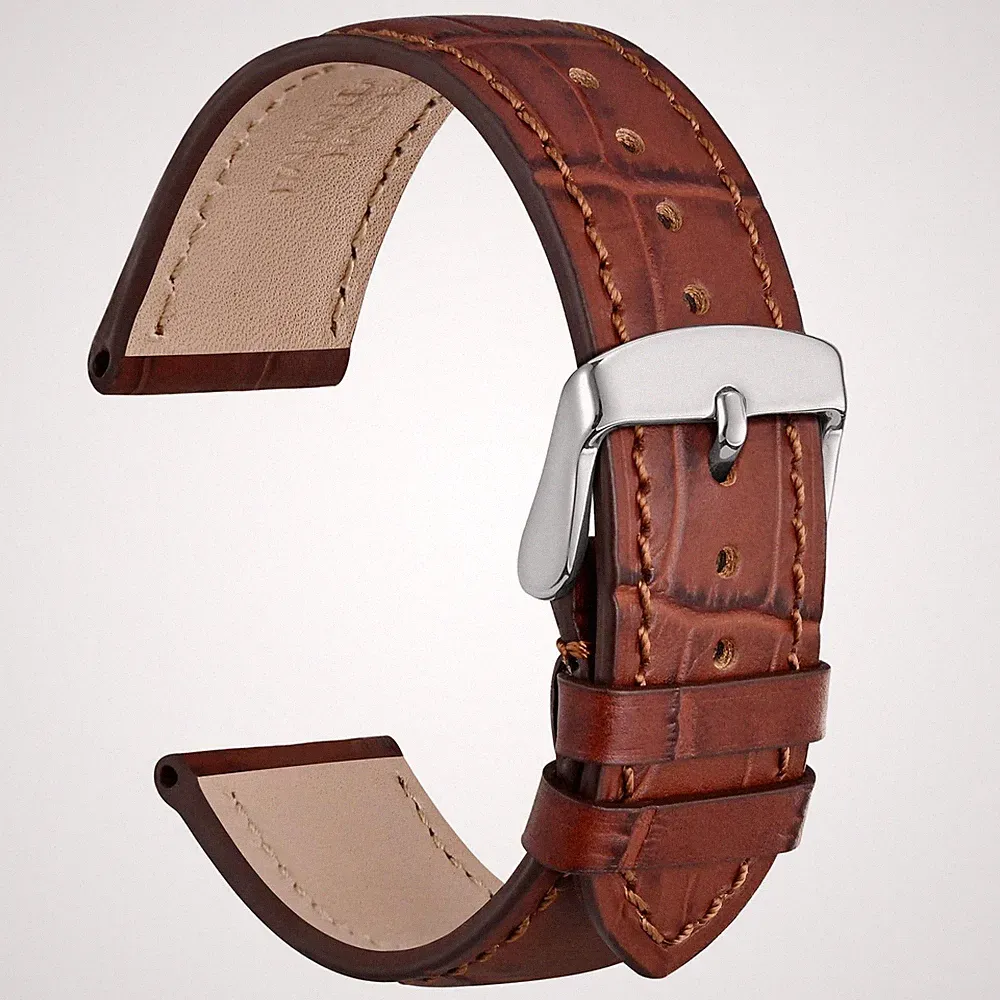 21mm Uhrenarmband Leder für Damen und Herren, Geprägtes Alligator, Silberne S...