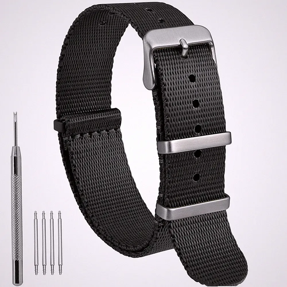 24mm Militär Nylon Uhrenarmband, Einteiliges Nylon Armband für Damen und Herr...
