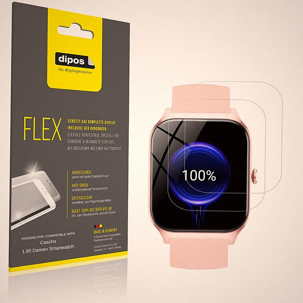 2x 3D Full Cover Schutzfolie für Cascho 1.85 Damen Smartwatch Panzerfolie