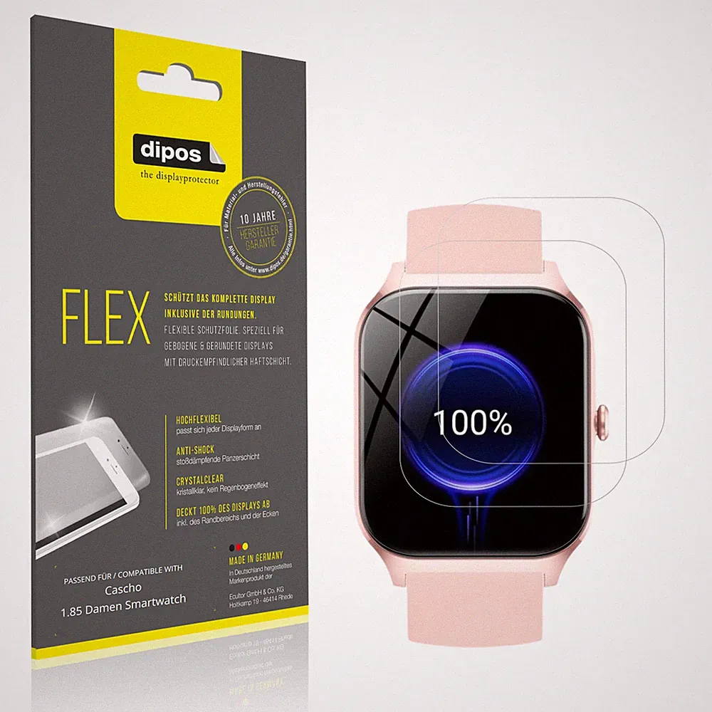 2x 3D Full Cover Schutzfolie für Cascho 1.85 Damen Smartwatch Panzerfolie