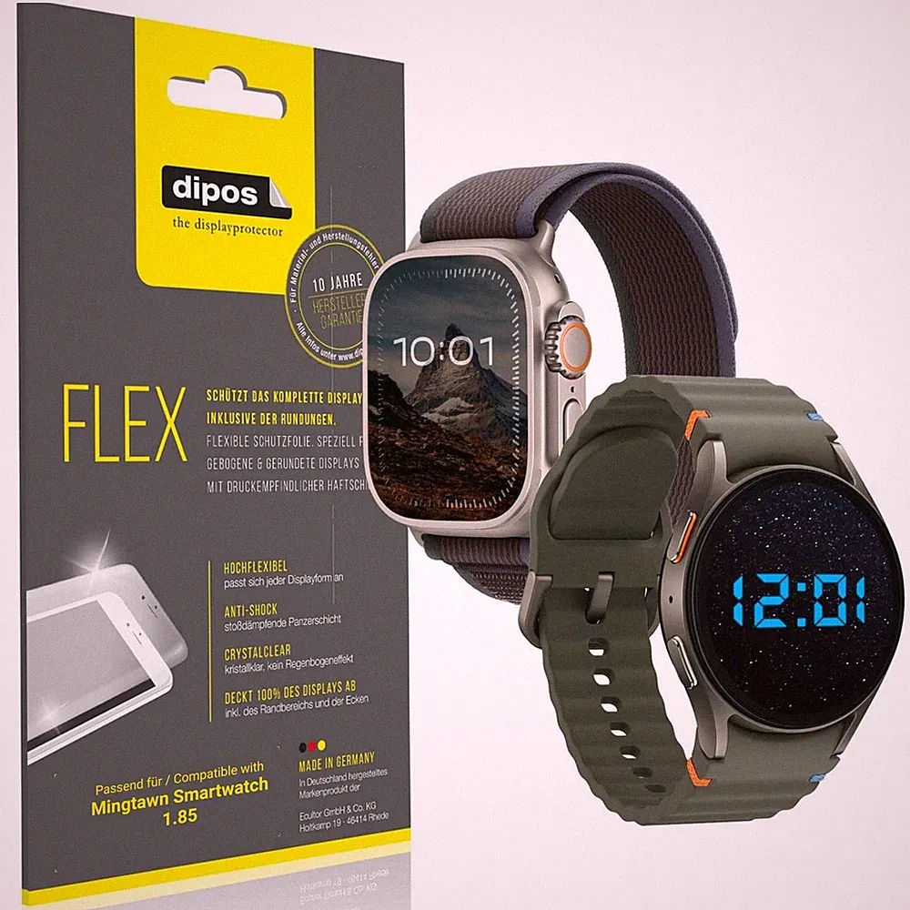 2x 3D Full Cover Schutzfolie für Mingtawn Smartwatch 1.85 Panzerfolie