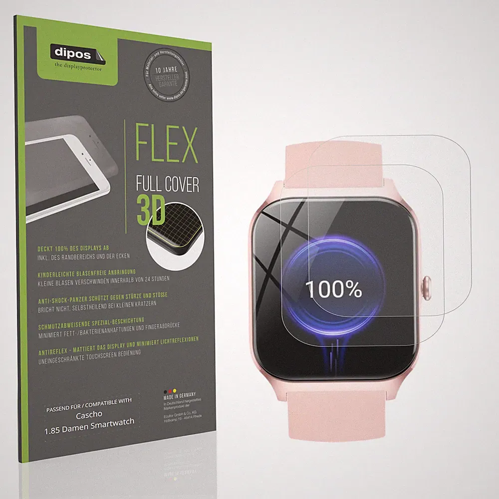 2x Full Cover Schutzfolie matt für Cascho 1.85 Damen Smartwatch Panzerfolie