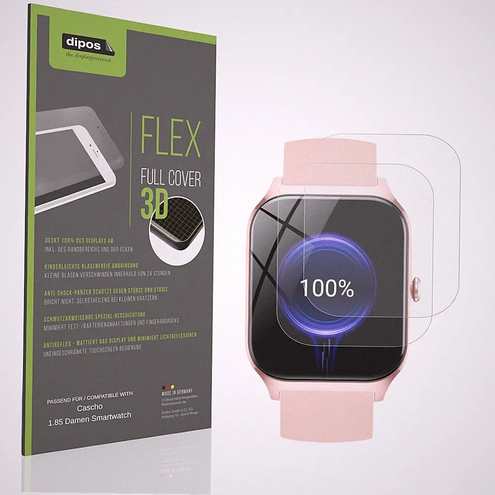 2x Full Cover Schutzfolie matt für Cascho 1.85 Damen Smartwatch Panzerfolie