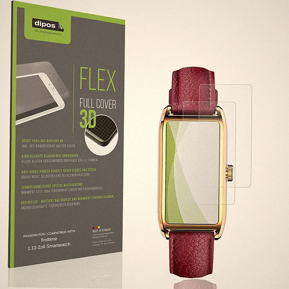 2x Full Cover Schutzfolie matt für findtime 1.13 Zoll Smartwatch Panzerfolie