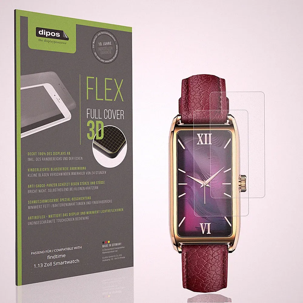 2x Full Cover Schutzfolie matt für findtime 1.13 Zoll Smartwatch Panzerfolie