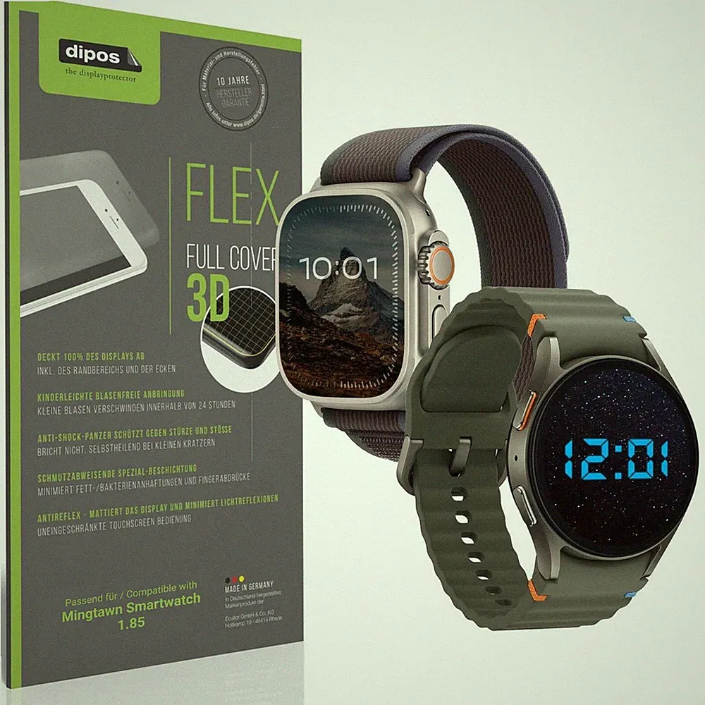 2x Full Cover Schutzfolie matt für Mingtawn Smartwatch 1.85 Panzerfolie