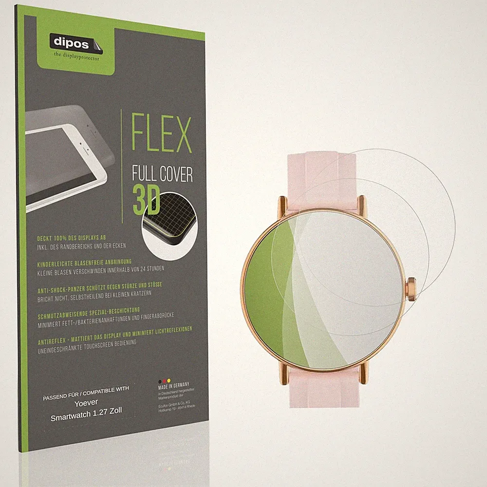 2x Full Cover Schutzfolie matt für Yoever Smartwatch 1.27 Zoll Panzerfolie