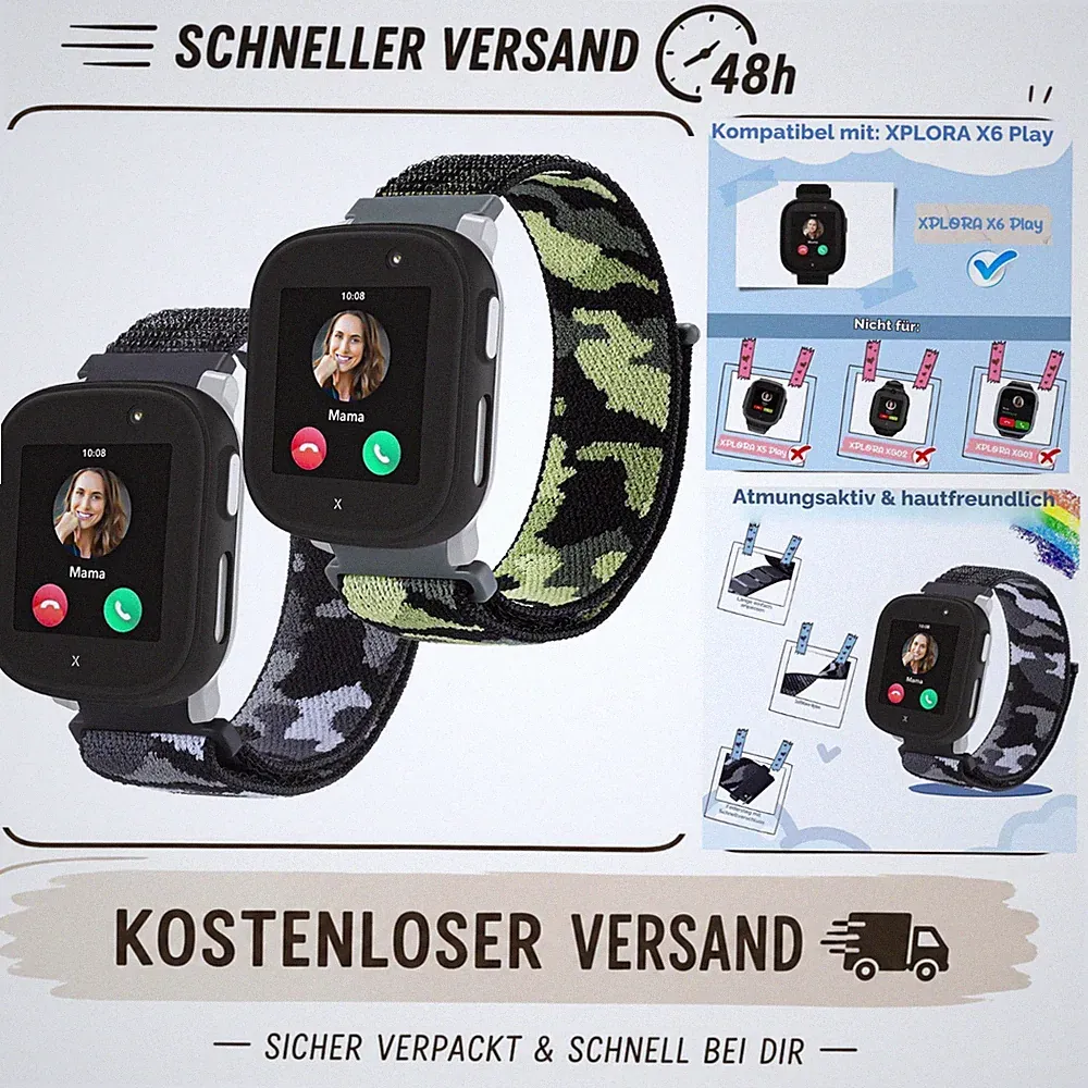 2x Nylon Armband Camouflage für Xplora X6 Play Kinder Smartwatch