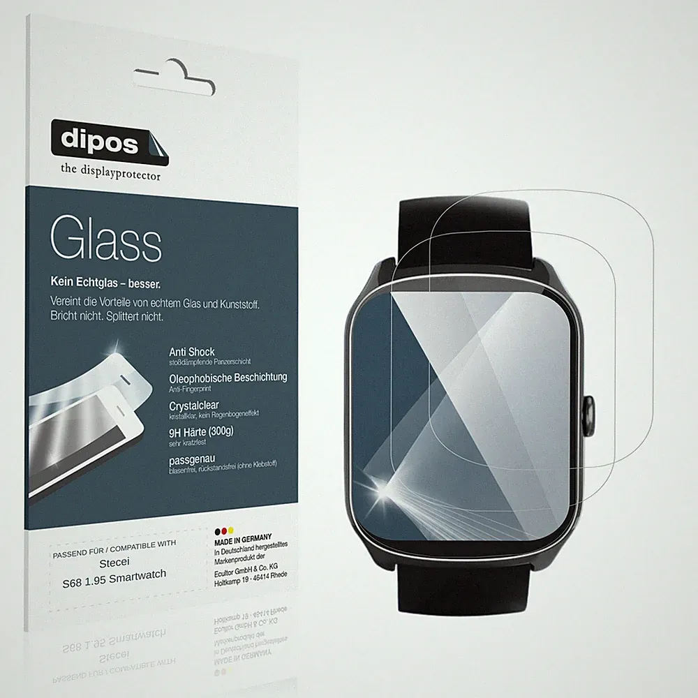 2x Schutzfolie für Stecei S68 1.95 Smartwatch - Anti-Shock 9H Folie dipos Glass