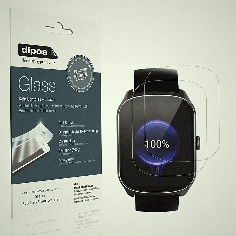 2x Schutzfolie für Stecei S68 1.95 Smartwatch - Anti-Shock 9H Folie dipos Glass