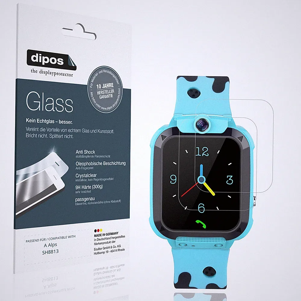 2x Schutzfolie für Tzzulsx Kinder Smartwatch - Anti-Shock 9H Folie dipos Glass