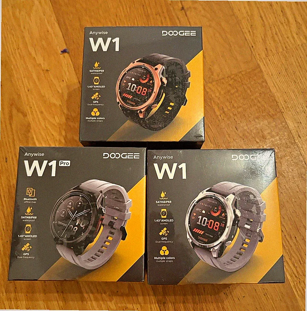 3DOOGEE Anywise W1/W1 Pro Smartwatch 45,7 mm 32 GB GPS Edelstahl Silikon Schwarz