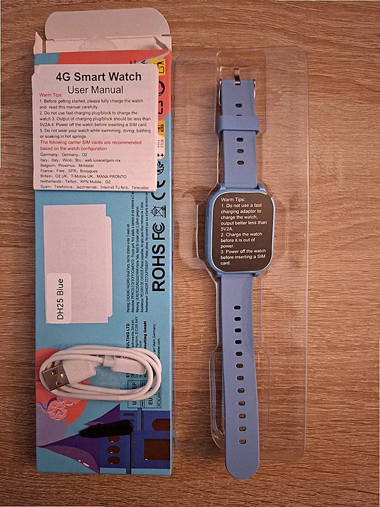 4G DH25 Blau Smartwatch Kinder GPS Tracker SOS Telefon Uhr -Ausgepackt Aber neu